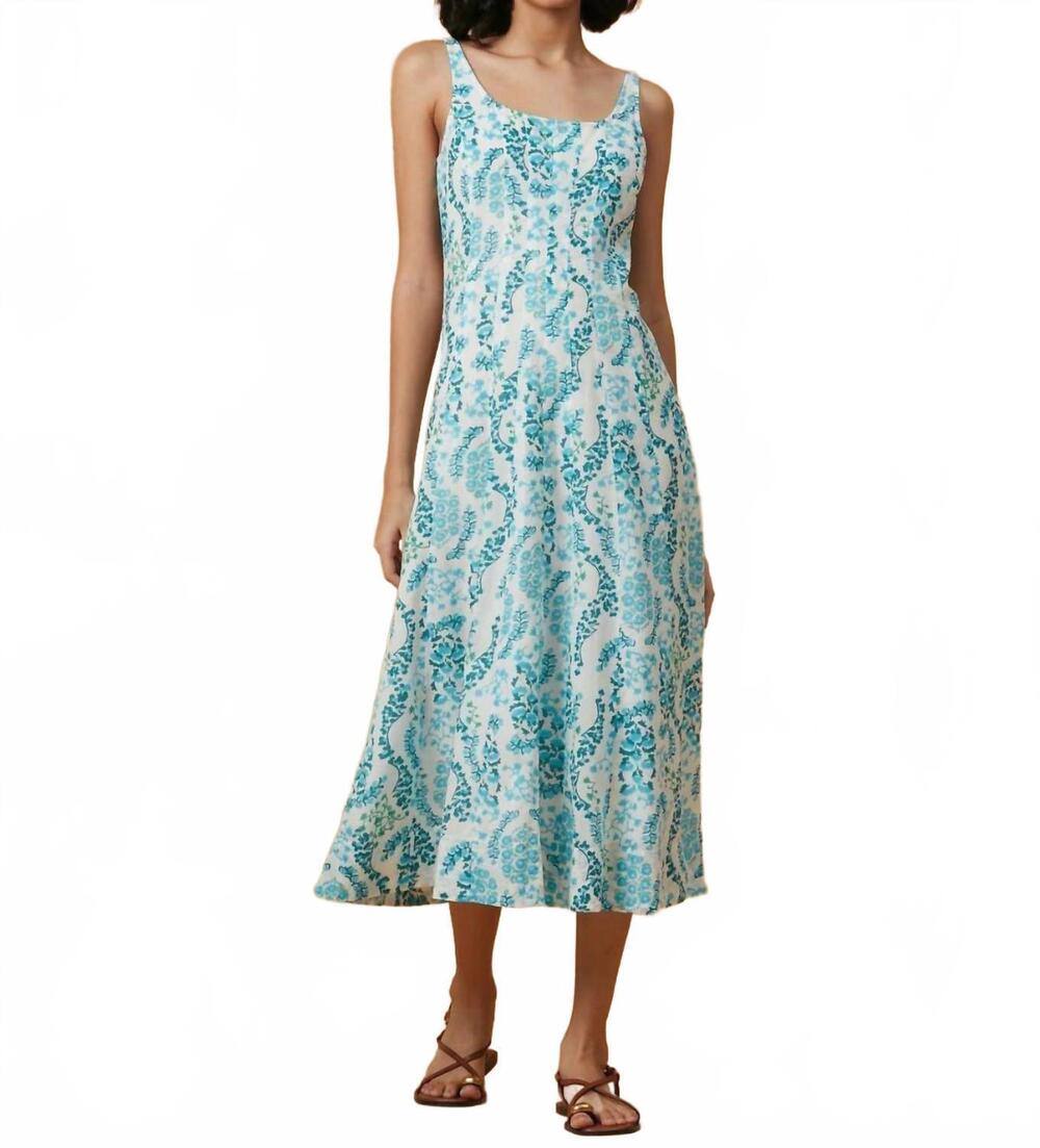 NEW RO'S GARDEN camillie midi dress in bluenilo